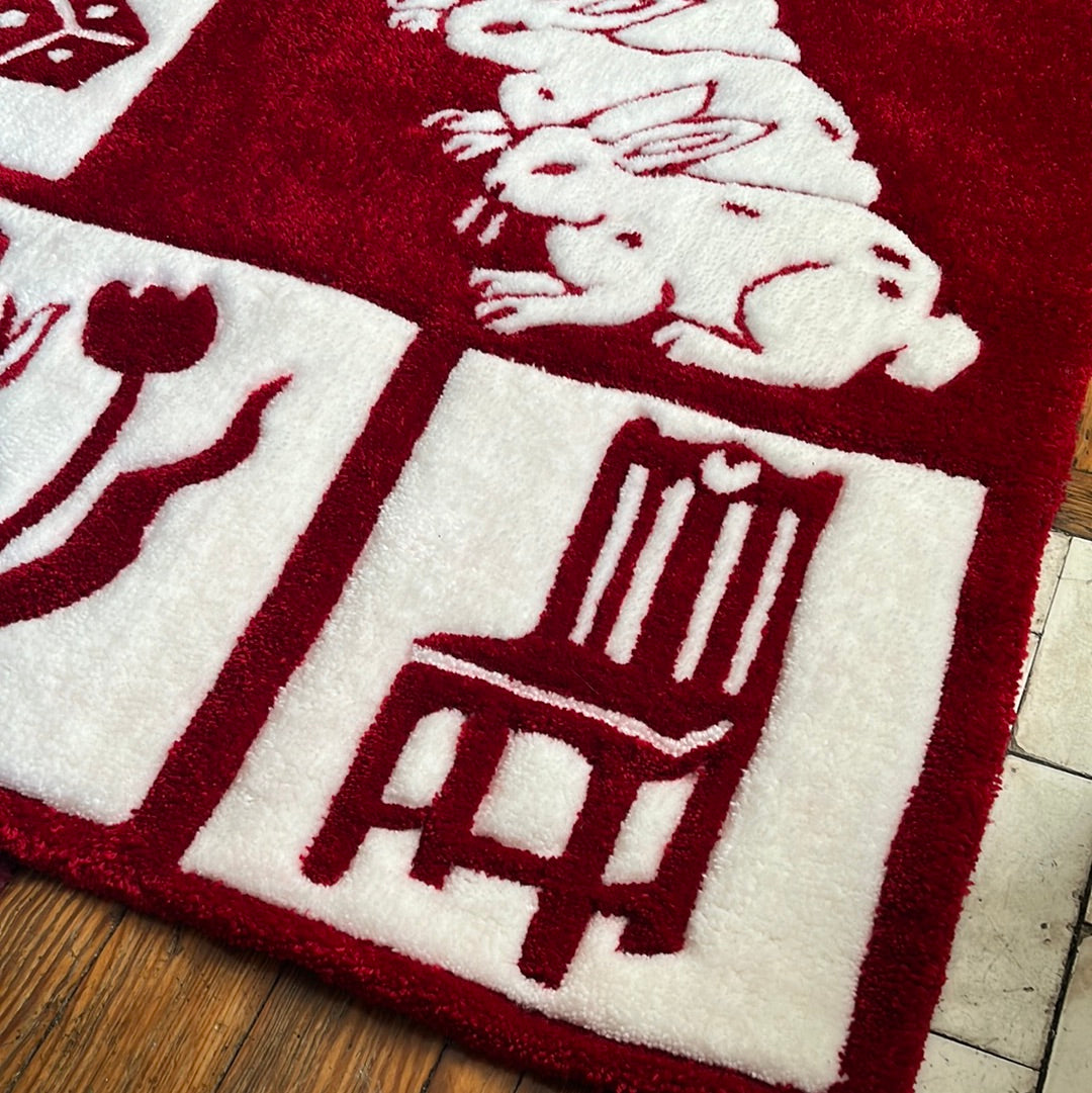 red patchwork rug